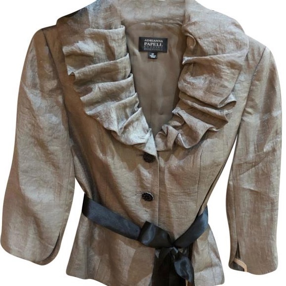 Adrianna Papell Evening Essentials Cocktail Hour Jacket Blouse Ruffles Silver - Picture 2 of 8